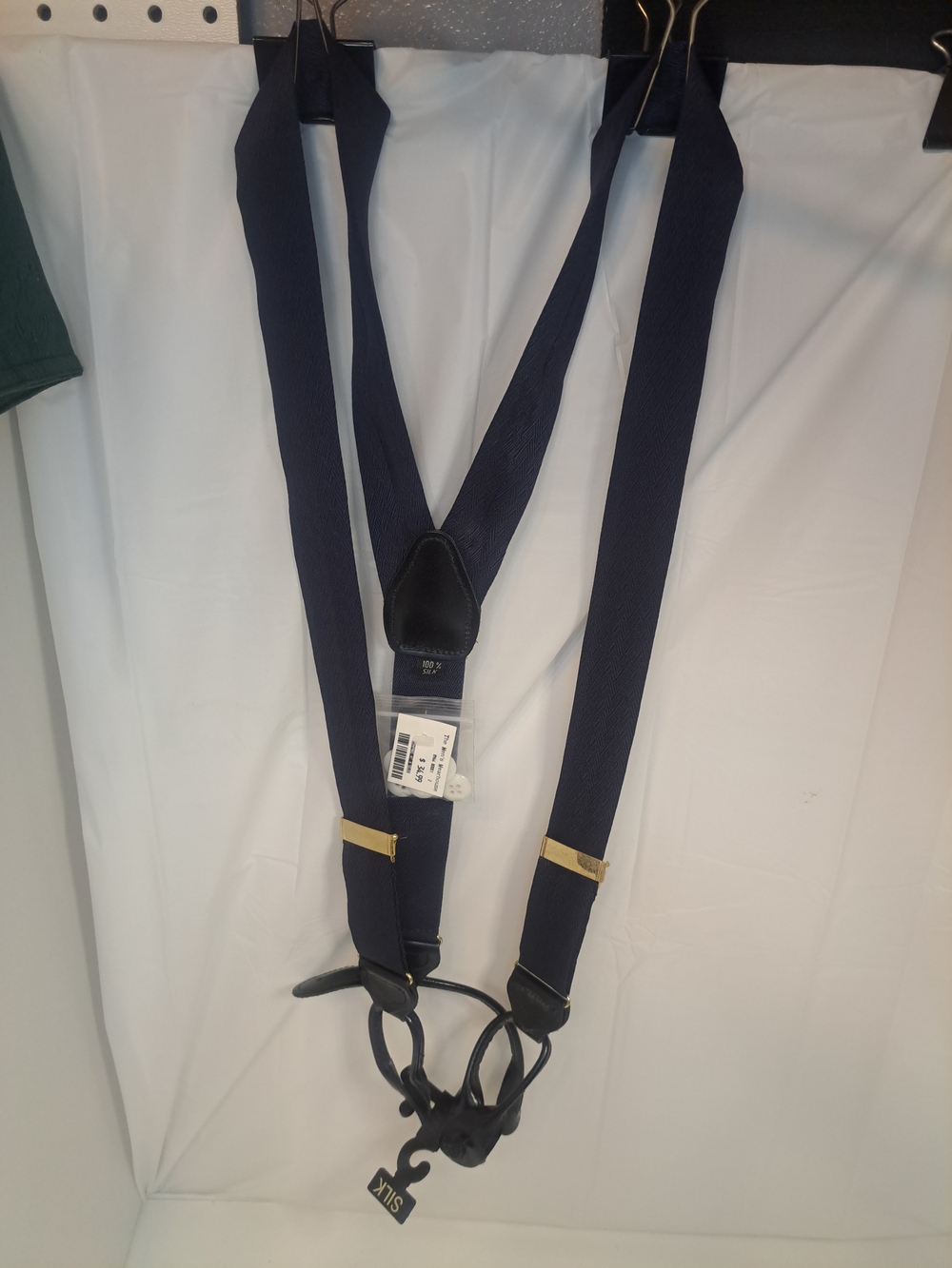 Mens Warehouse NAVY BLUE Silk Tux Suspenders Adjustable w/ Patent Leather Braces